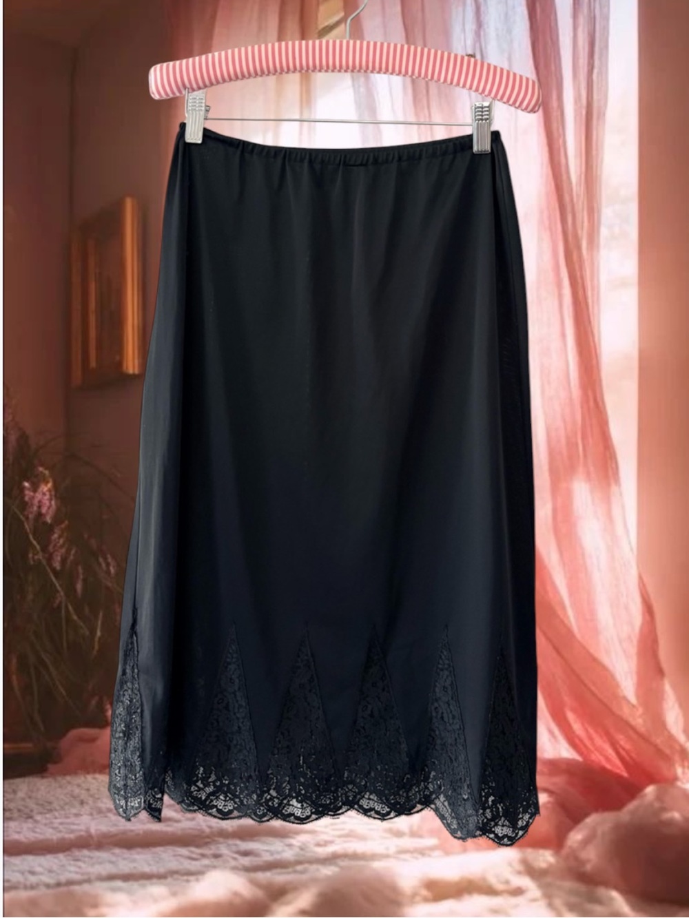 VTG Van Raalte Opaquelon Nylon Black Lace Details Half Slip Size M